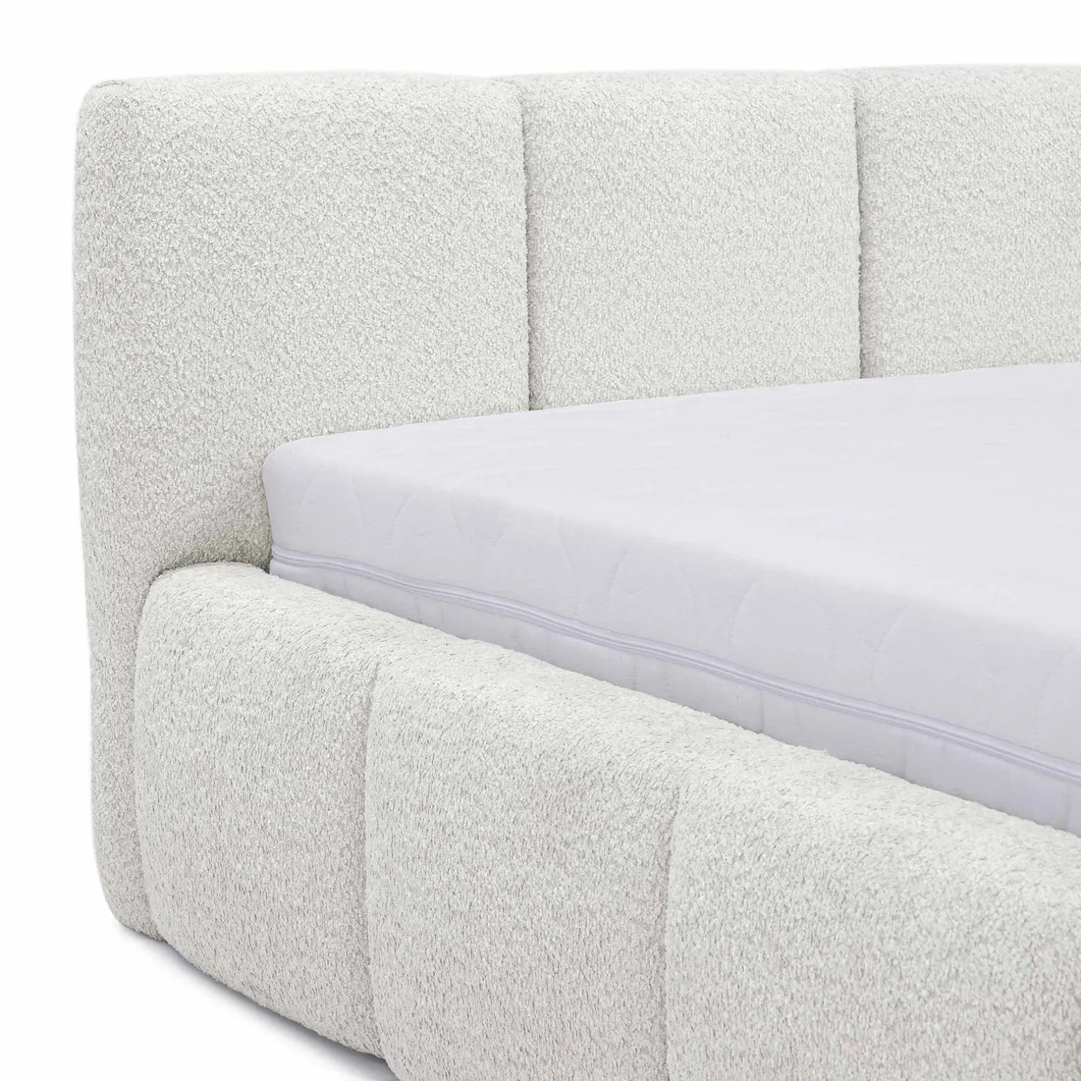 Letto oversize 180x200cm con rete contenitore imbottito tessuto bouclé bianco Aluna