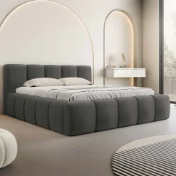 Letto oversize 180x200cm con rete contenitore imbottito grigio scuro Aluna