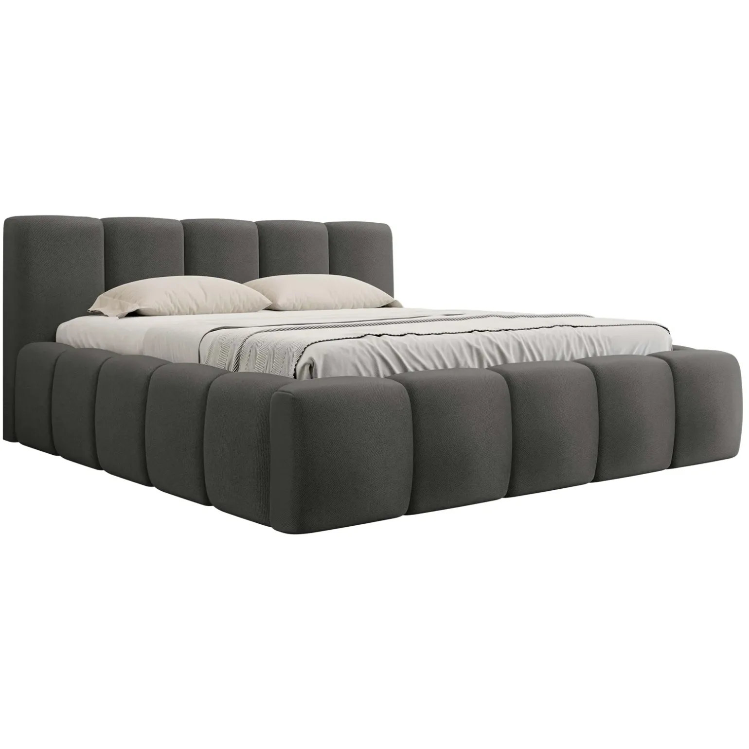 Letto oversize 180x200cm con rete contenitore imbottito grigio scuro Aluna