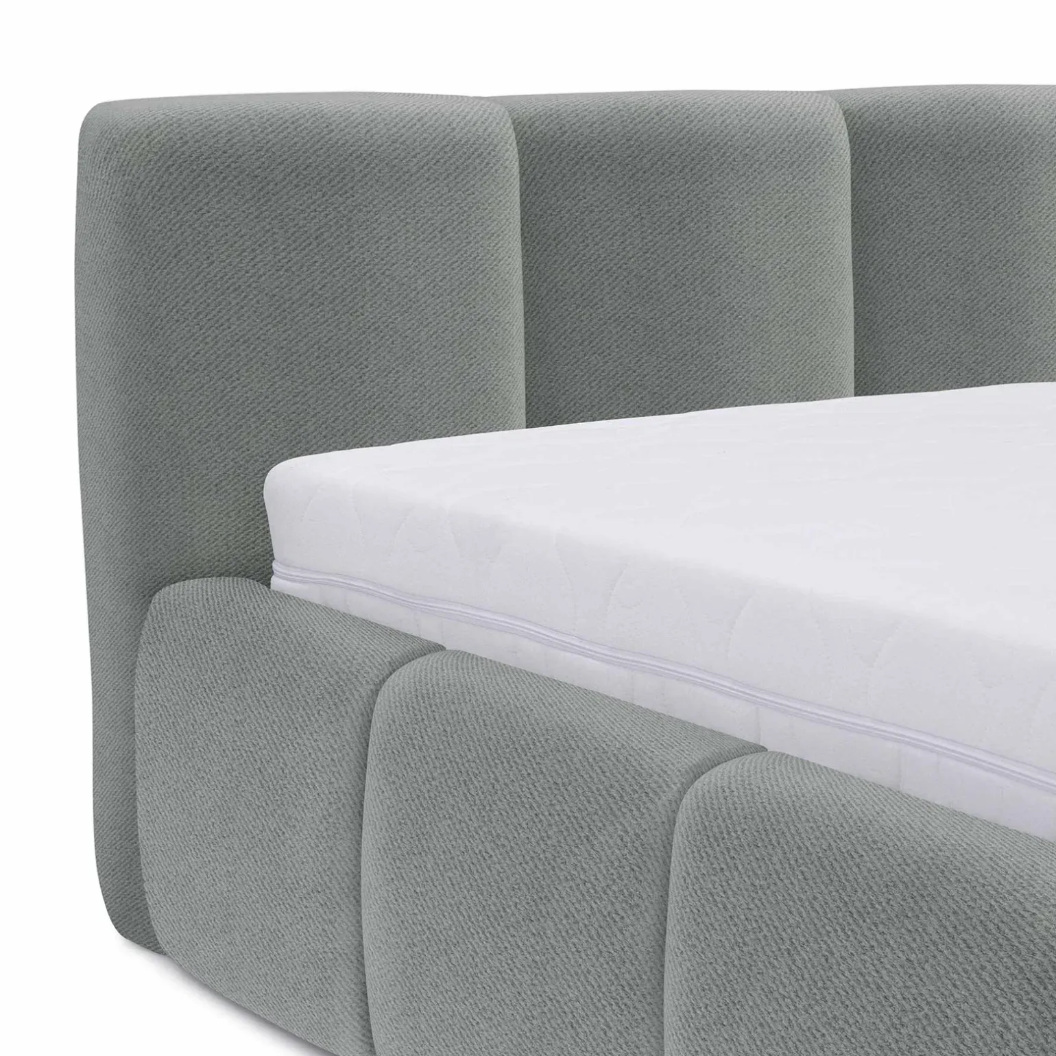 Letto oversize 180x200cm con rete contenitore imbottito azzurro grigio Aluna