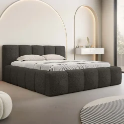 Letto oversize 180x200cm con rete contenitore imbottito tessuto bouclé nero Aluna