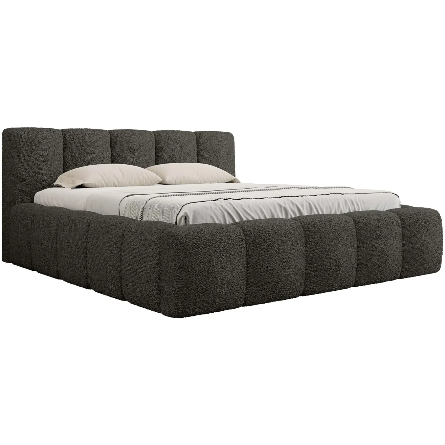 Letto oversize 180x200cm con rete contenitore imbottito tessuto bouclé nero Aluna