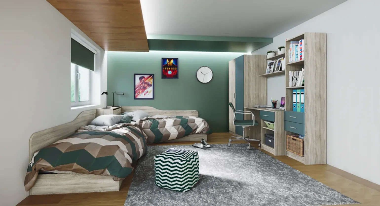 Letto singolo contenitore doppio 82x190cm moderno rovere Stefano