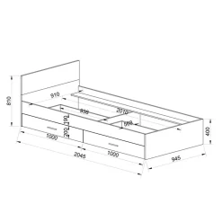 Letto singolo 90x200cm 2 cassetti rovere beige champagne Fabio Gihome®