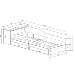 Letto singolo 82x190cm con comò e cassettoni rovere rustico Catullo