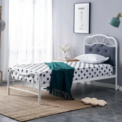 Letto singolo 90x200cm grigio moderno con testiera bianco Geki