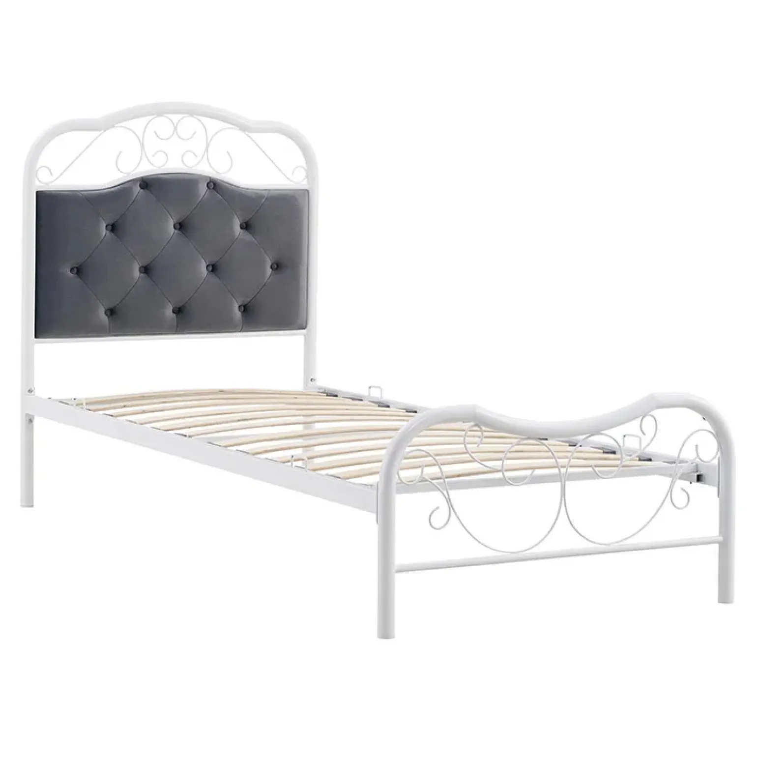 Letto singolo 90x200cm grigio moderno con testiera bianco Geki