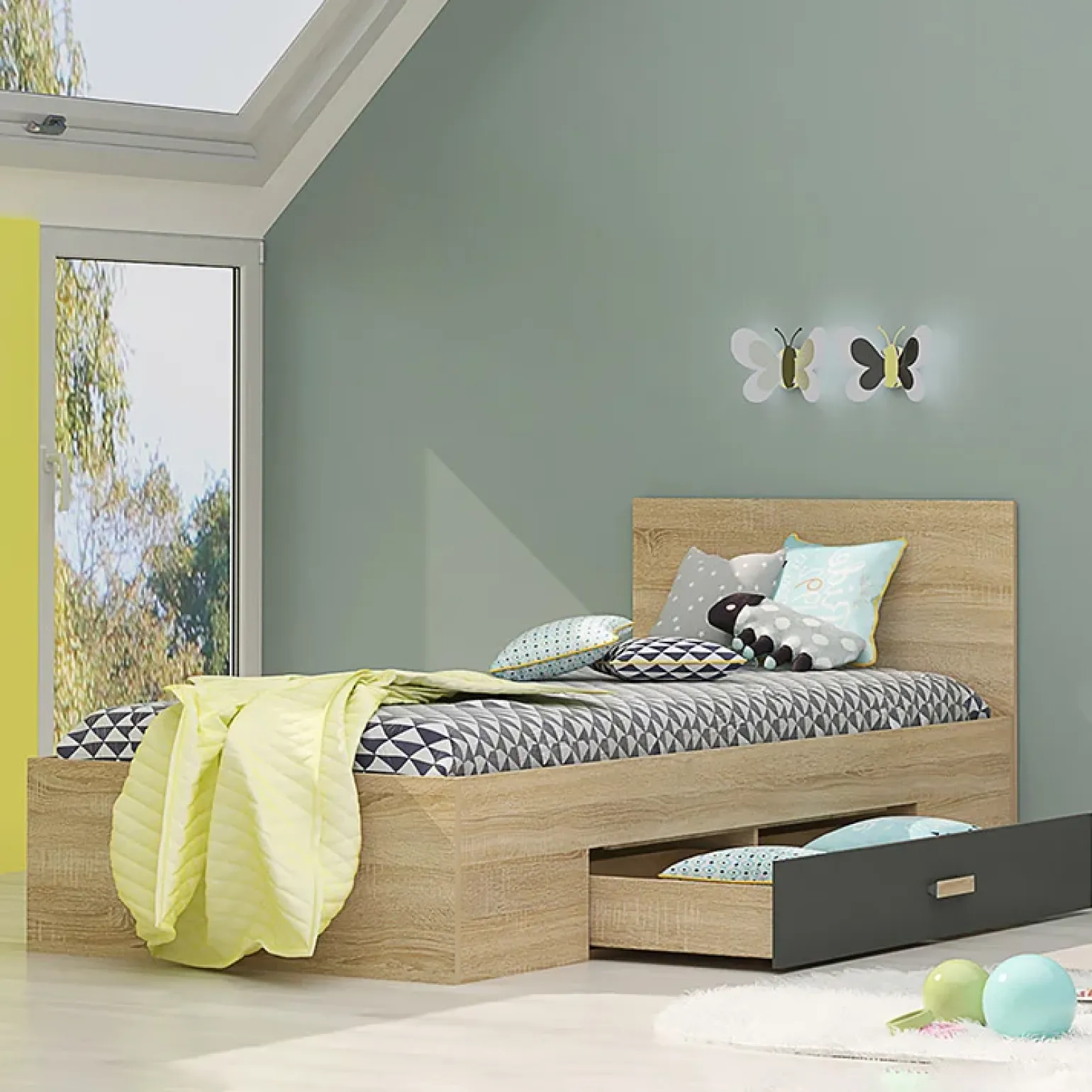 Letto singolo 90x200cm moderno rovere antracite Chiaretto