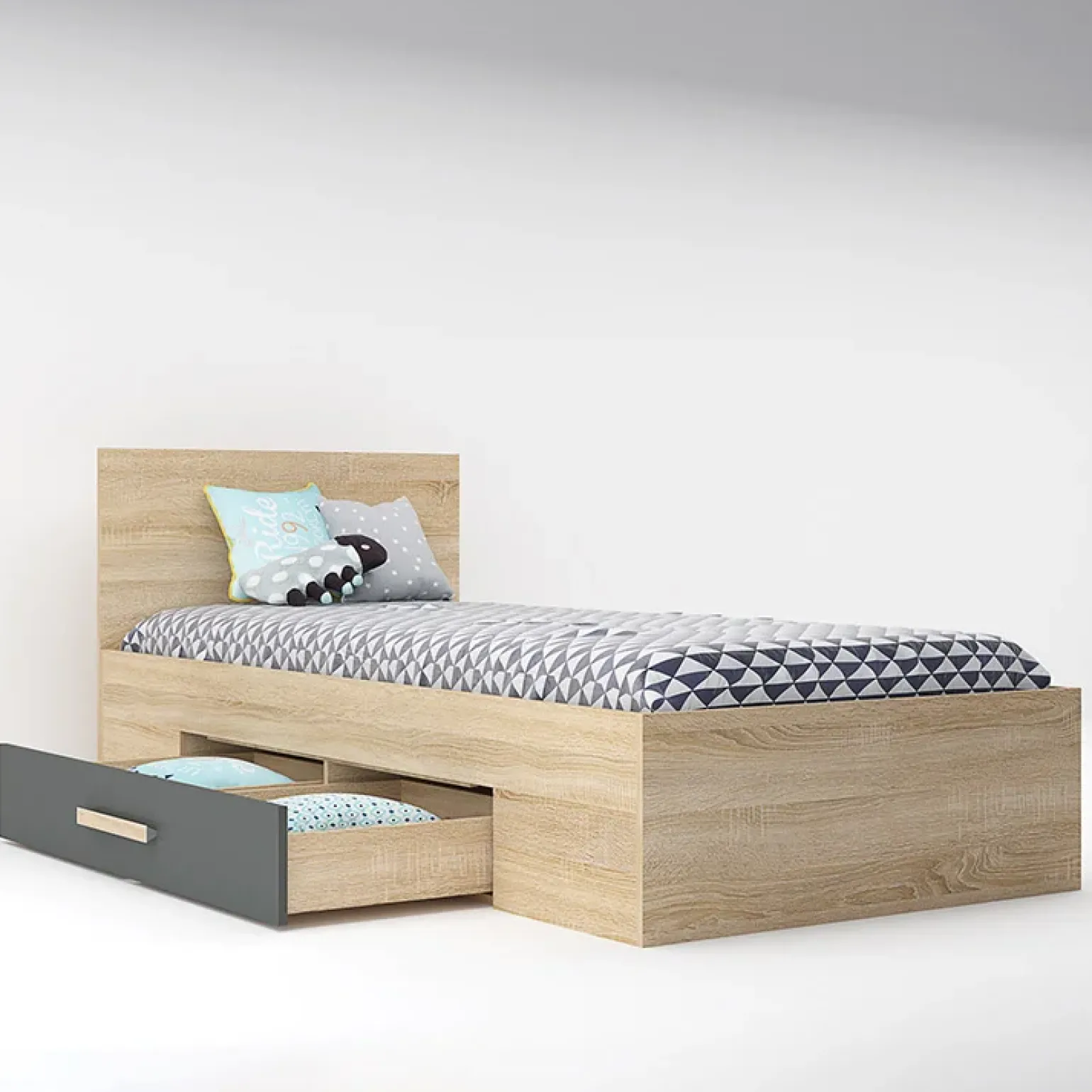Letto singolo 90x200cm moderno rovere antracite Chiaretto