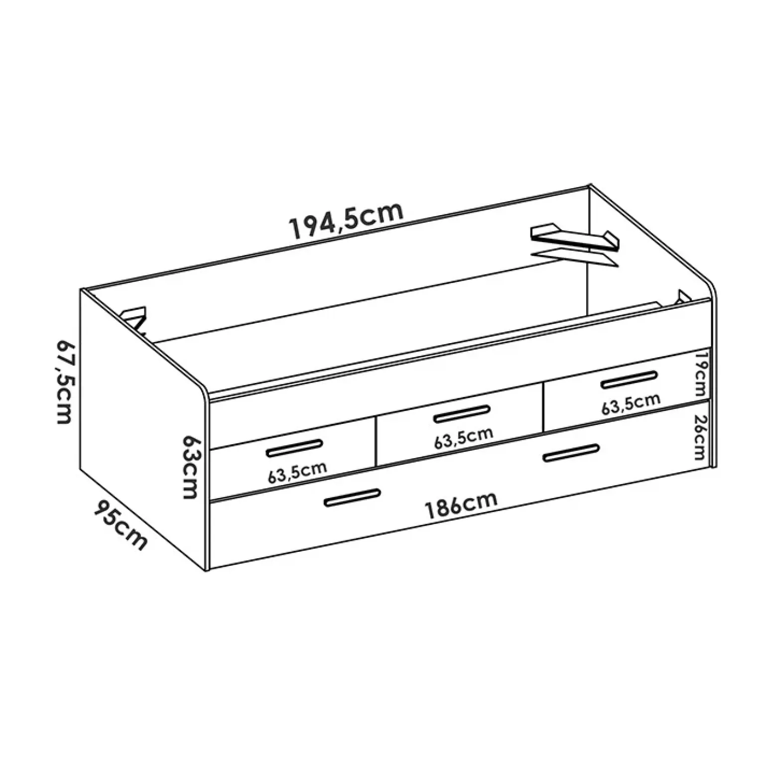 Letto singolo 90x190cm per bambini legno bianco letto estraibile 3 cassetti Domingo