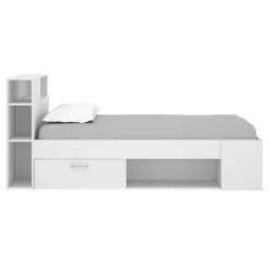 Letto singolo 90x190cm reversibile 2 cassetti con libreria bianco Derby