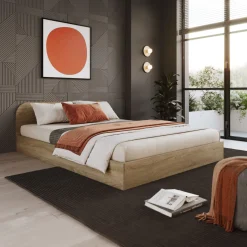 Letto 140x190cm alla francese contenitore moderno rovere sonoma Carrisi