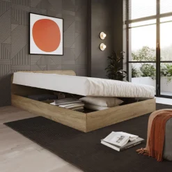 Letto 140x190cm alla francese contenitore moderno rovere sonoma Carrisi