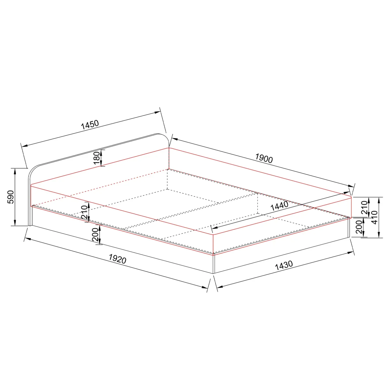 Letto 140x190cm alla francese contenitore moderno rovere sonoma Carrisi