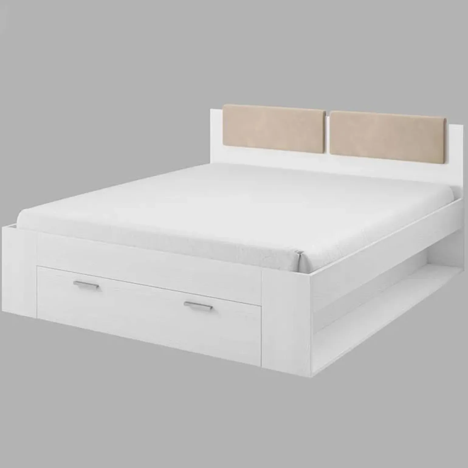 Letto 140x200cm alla francese con cassettone e pino bianco beige Cortina