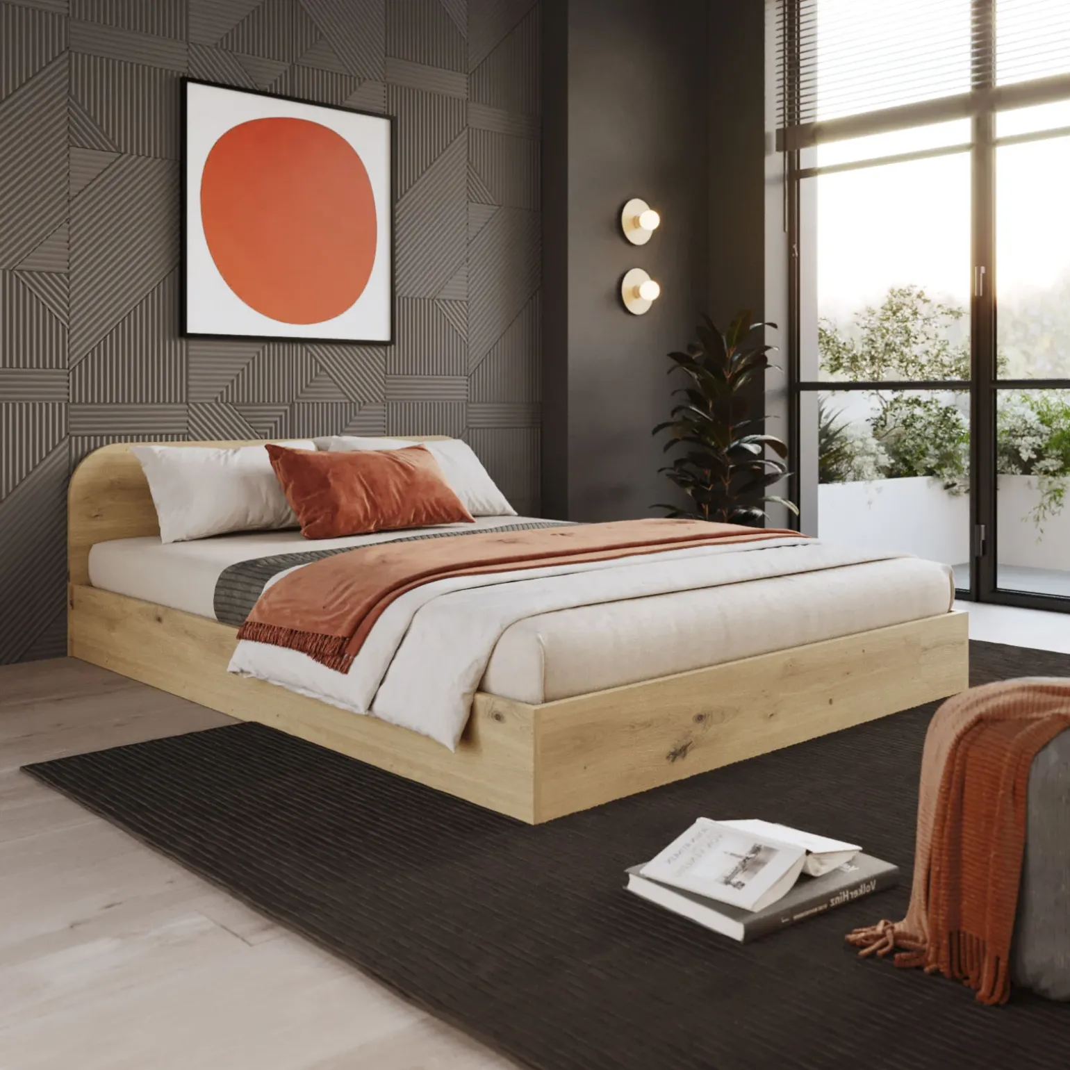 Letto 140x190cm alla francese contenitore moderno rovere rustico Carrisi
