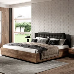 Letto 140x200cm alla francese rovere scuro nero Vulcano