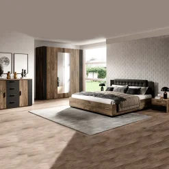 Letto 140x200cm alla francese rovere scuro nero Vulcano