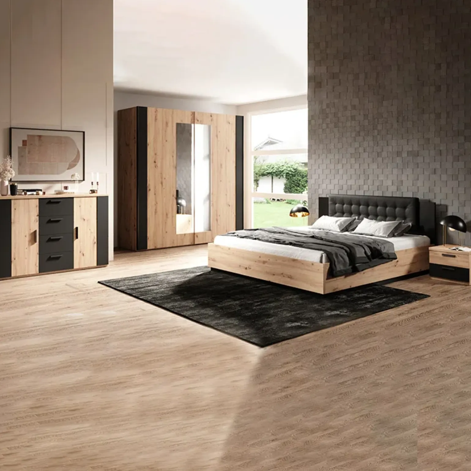 Letto 140x200cm alla francese rovere nero Vulcano