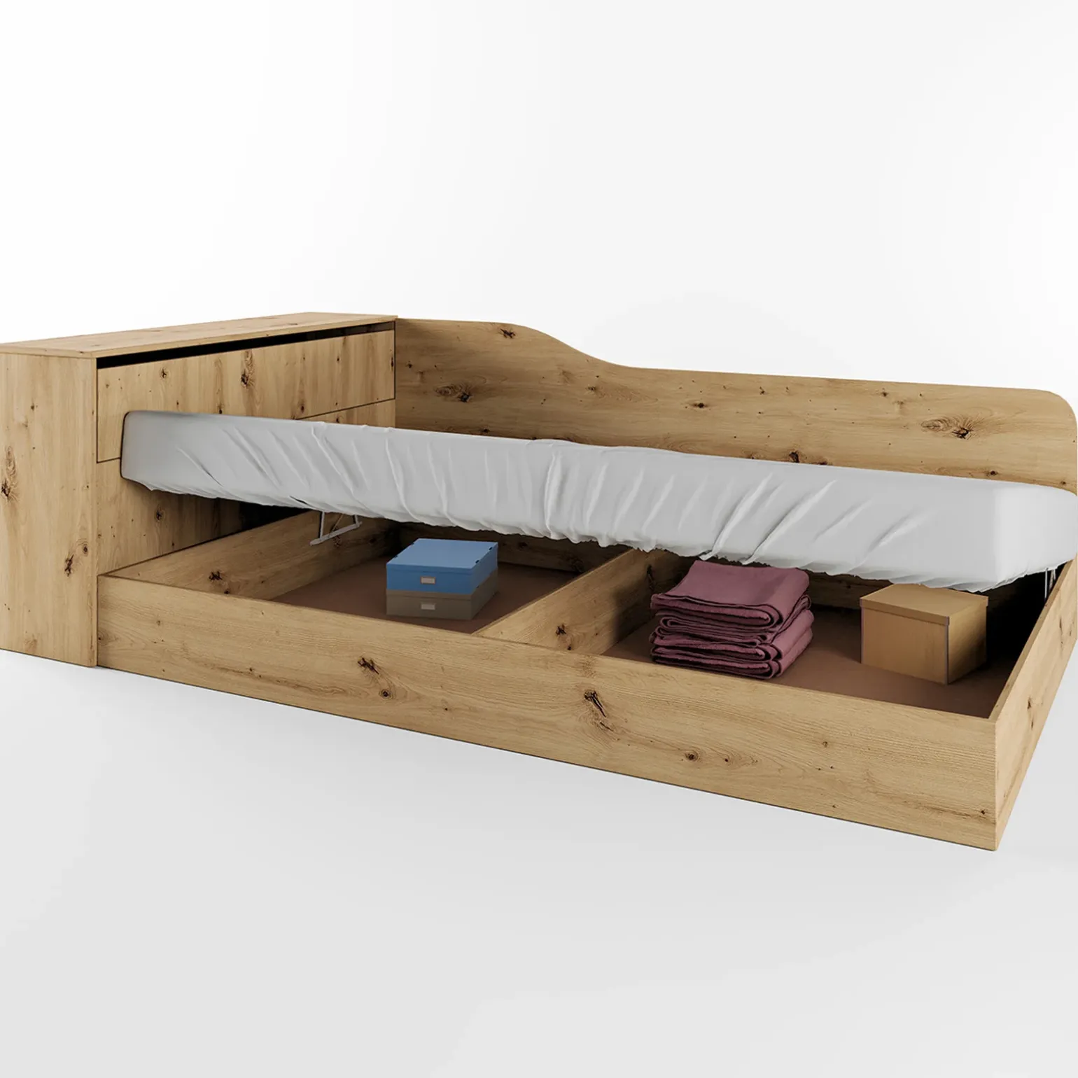 Letto 120x190cm contenitore una piazza e mezza con comò rovere rustico Joel