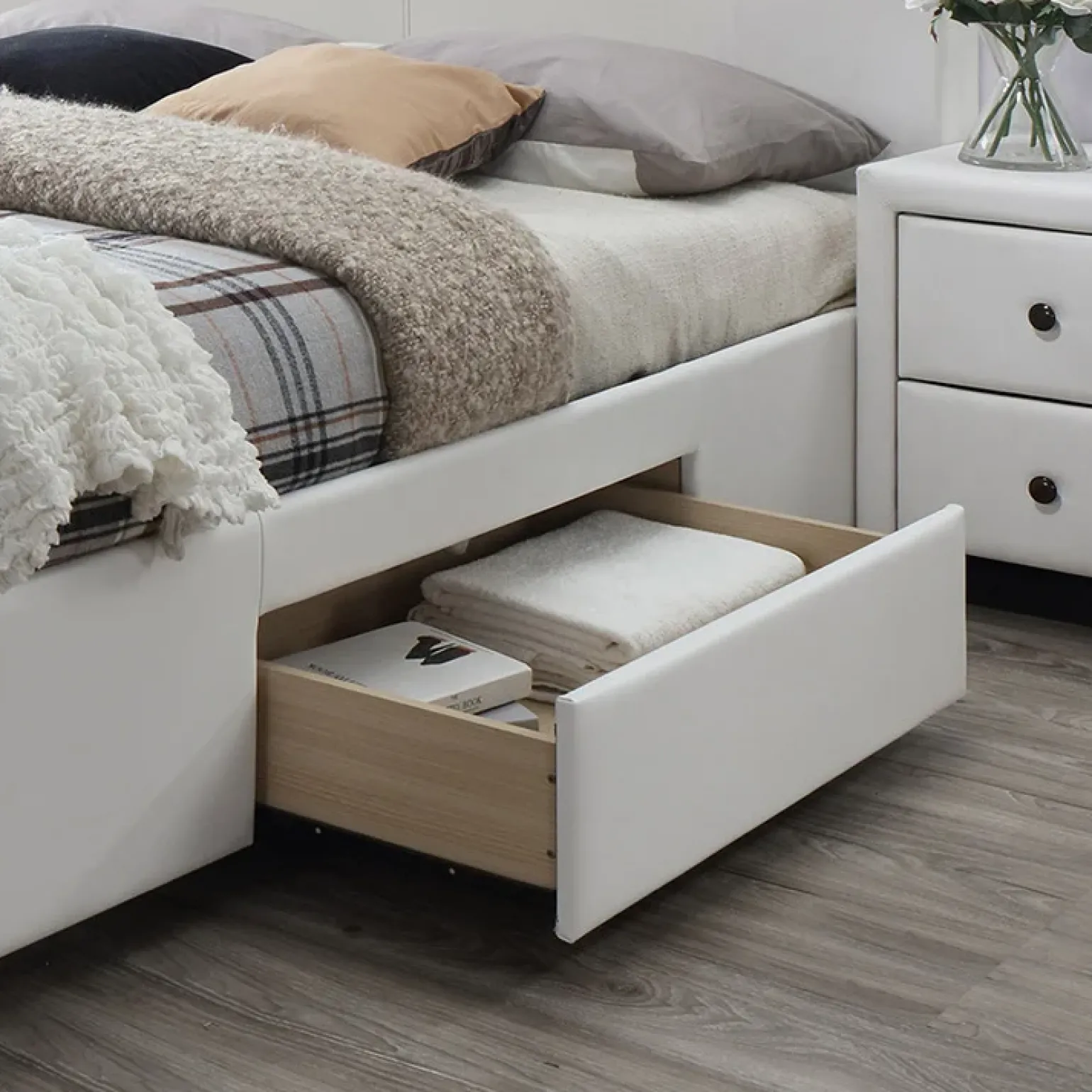 Letto 160x200cm matrimoniale con cassetti ecopelle bianco Mestre Gihome®