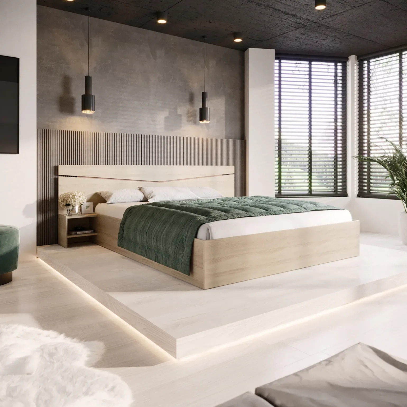 Letto 160x200cm matrimoniale con comodini rovere sonoma Camilla Gihome®