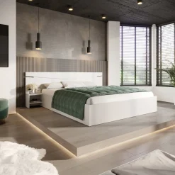 Letto 160x200cm matrimoniale con comodini bianco opaco Camilla Gihome®