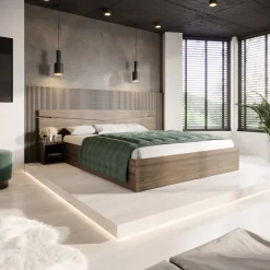 Letto 160x200cm matrimoniale con comodini noce Camilla Gihome®