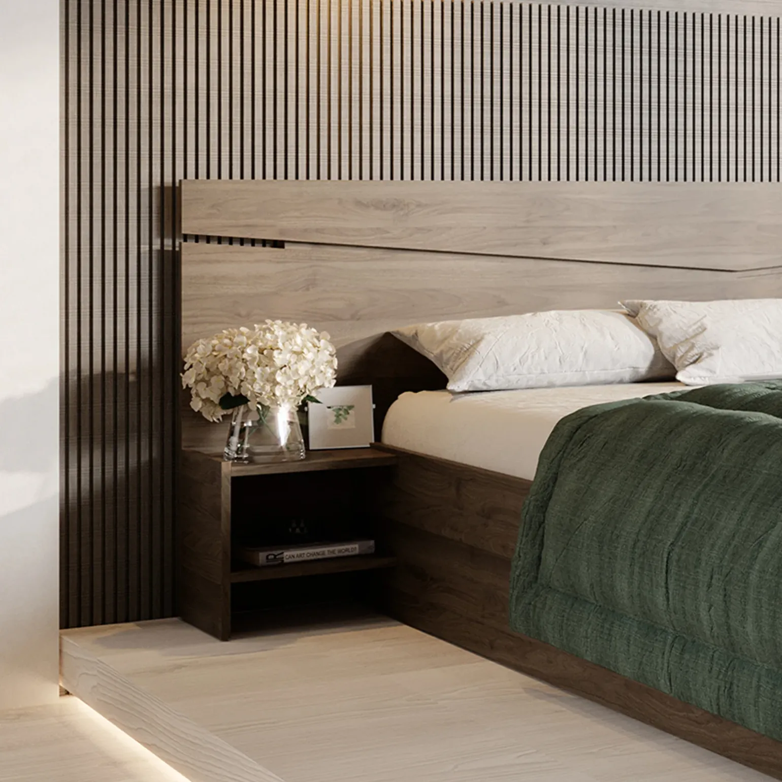 Letto 160x200cm matrimoniale con comodini noce Camilla Gihome®