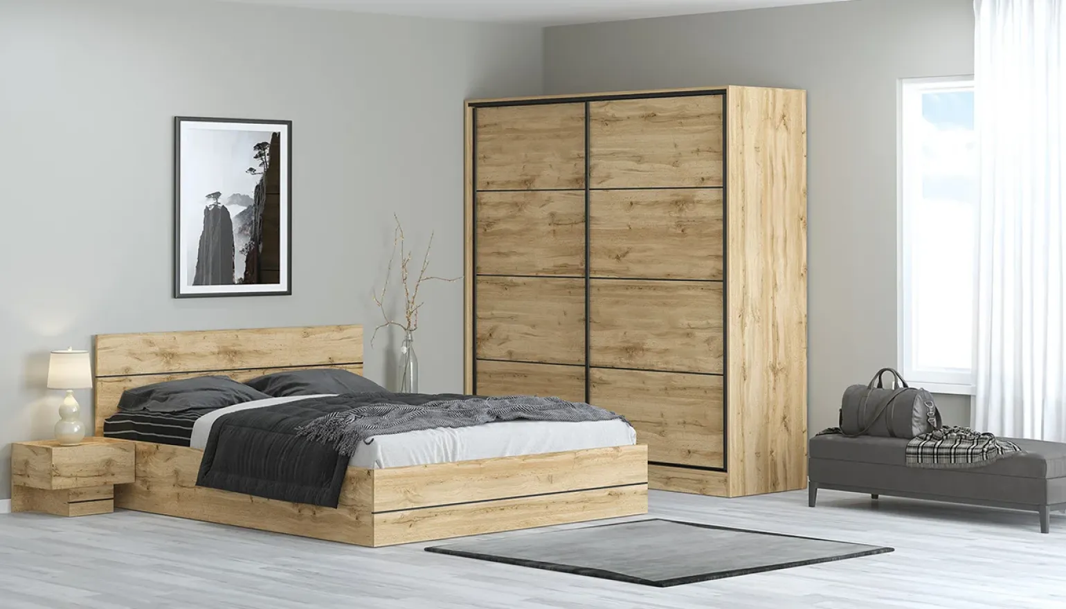 Letto 160x200cm matrimoniale contenitore moderno quercia Tamika