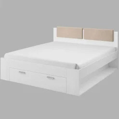 Letto 160x200cm matrimoniale con cassettone pino bianco beige Cortina