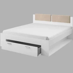 Letto 160x200cm matrimoniale con cassettone pino bianco beige Cortina