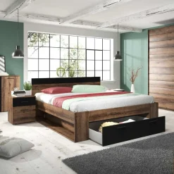 Letto 160x200cm matrimoniale contenitore rovere nero opaco Lisbona Gihome®