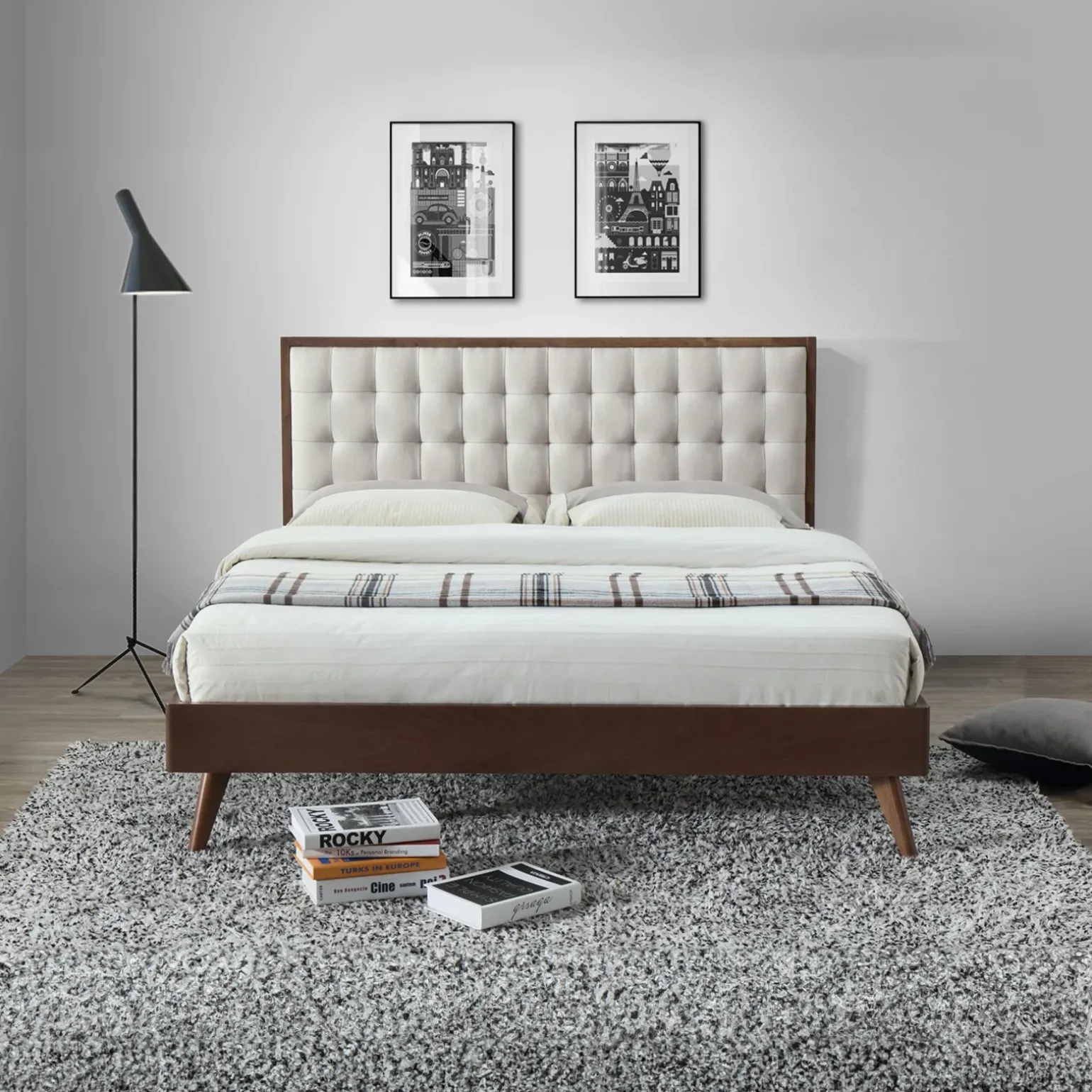 Letto 160x195cm matrimoniale imbottito moderno noce capitonnè Rifon