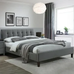 Letto 160x200cm matrimoniale in tessuto grigio capitonnè Elmas Gihome®