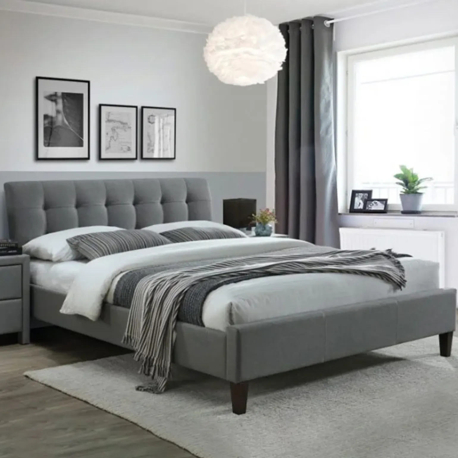 Letto 160x200cm matrimoniale in tessuto grigio capitonnè Elmas Gihome®