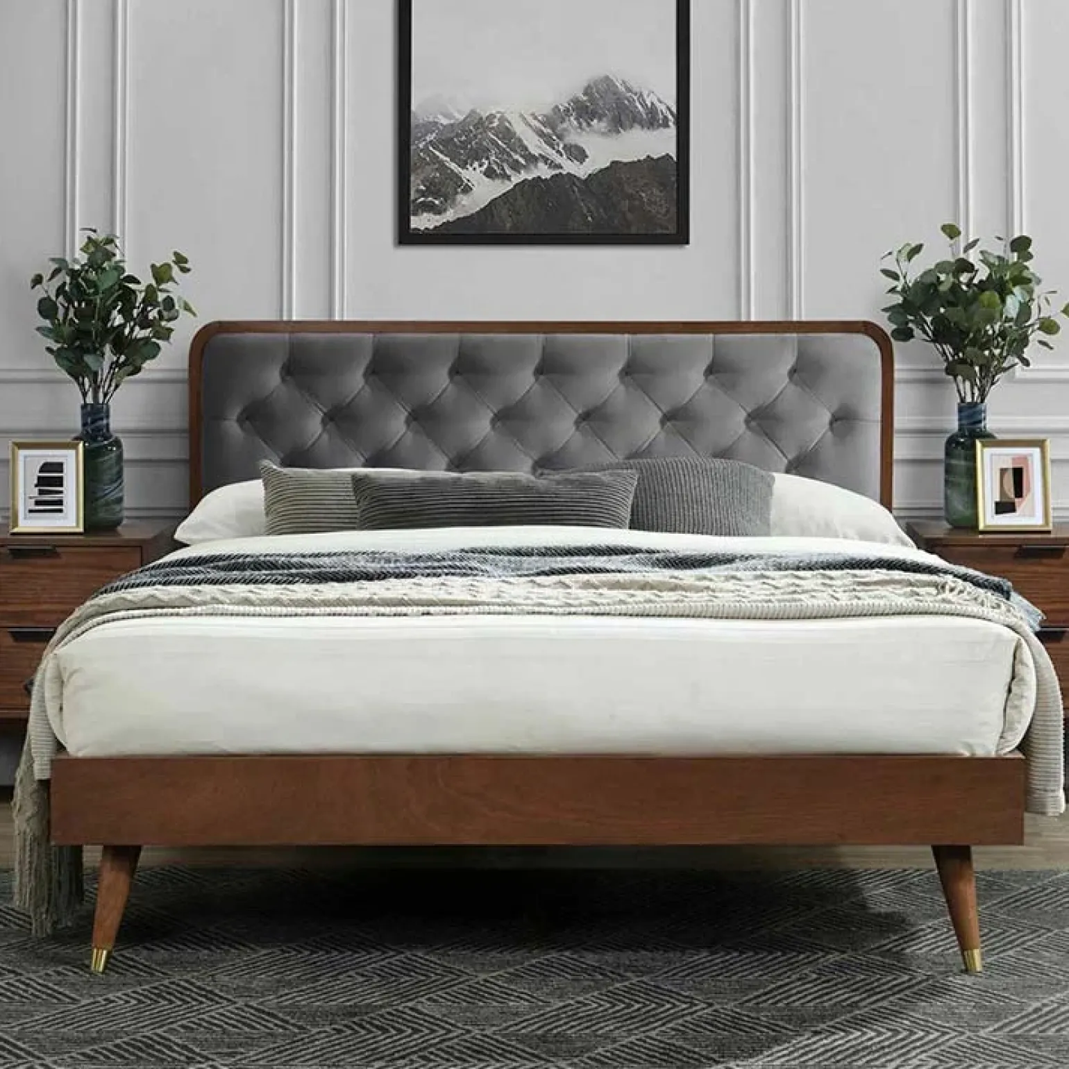 Letto 160x200cm matrimoniale moderno noce grigio Assid