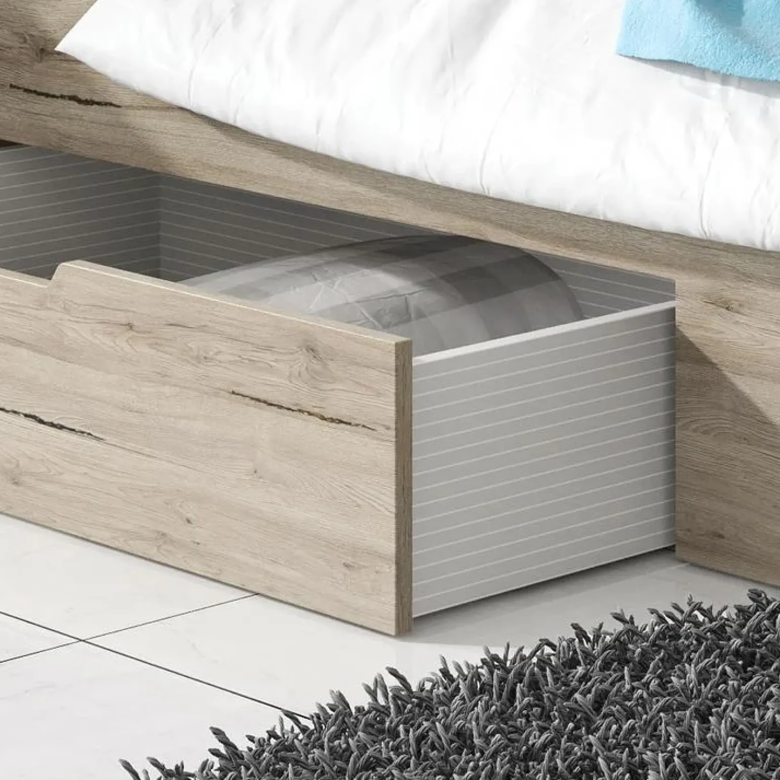 Letto 160x200cm matrimoniale moderno rovere bianco Copenhagen