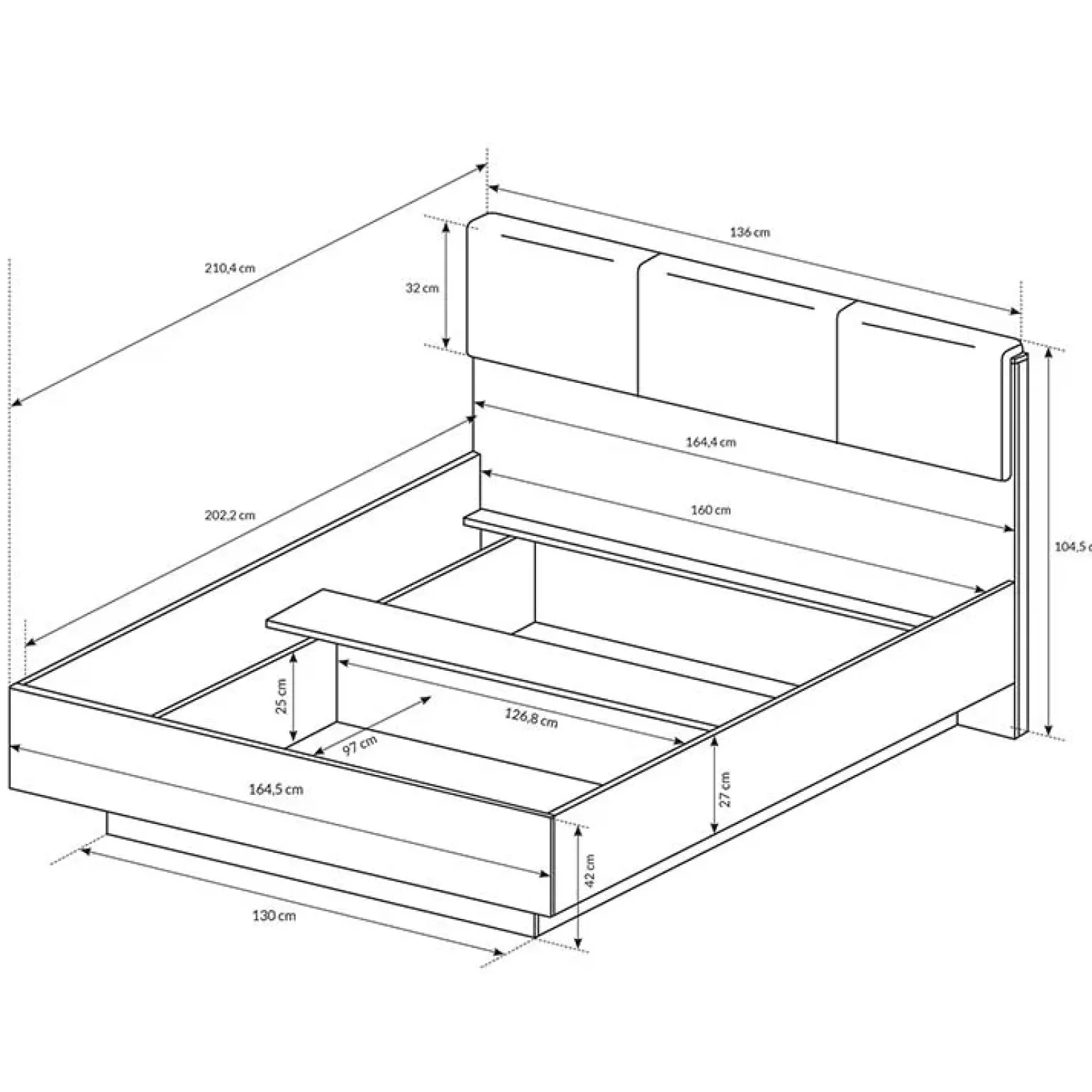 Letto 160x200cm matrimoniale moderno bianco rovere Noa