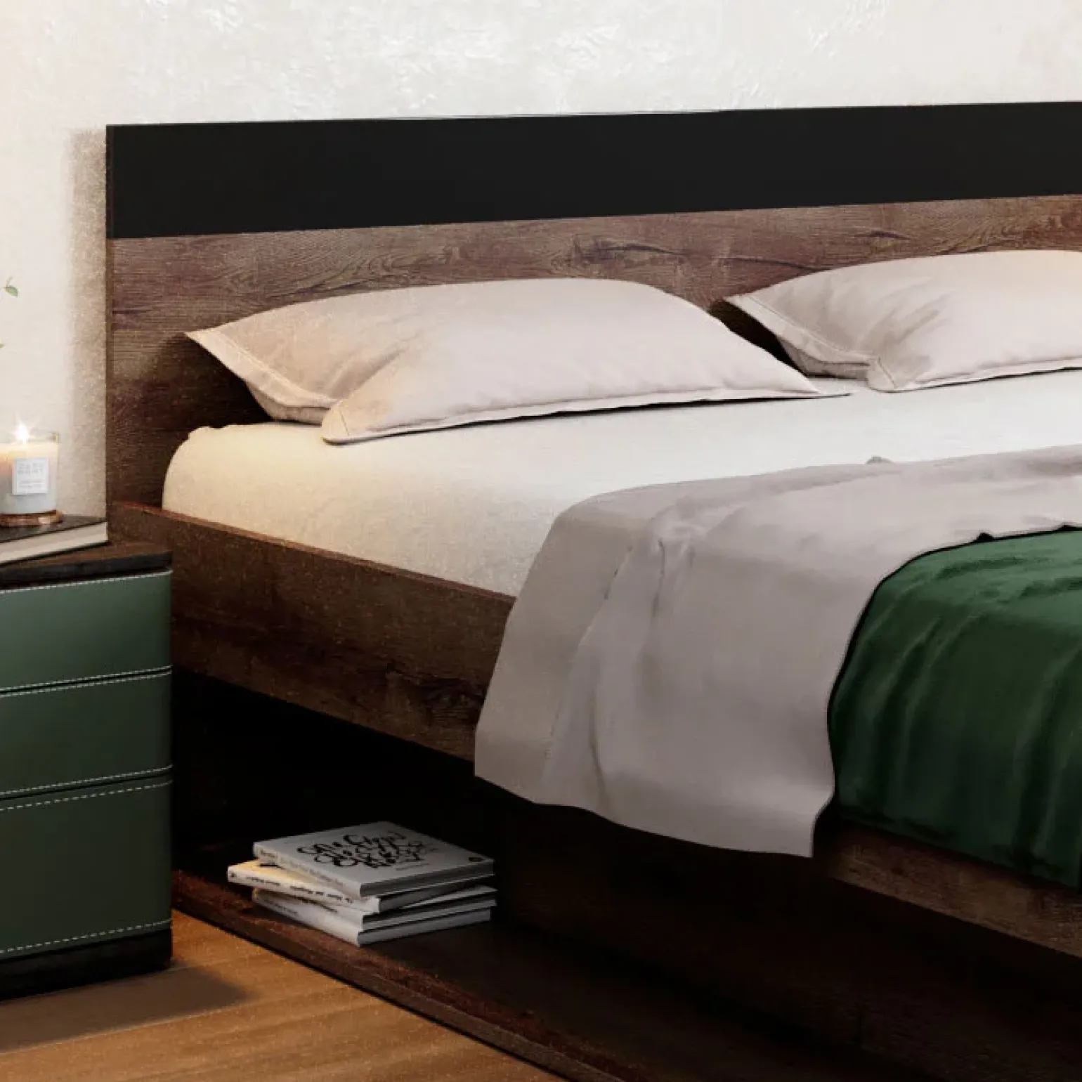 Letto 180x200cm matrimoniale oversize contenitore rovere nero opaco Lisbona Gihome®