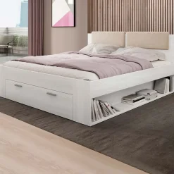 Letto 180x200cm matrimoniale oversize con cassettone pino bianco beige Cortina