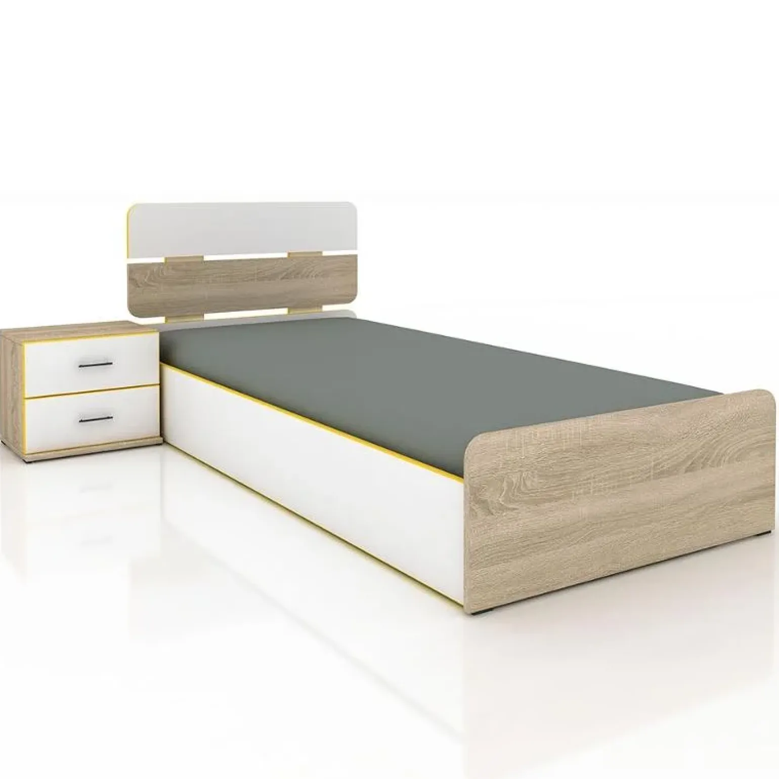 Letto 90x200cm singolo contenitore con comodino rovere bianco giallo Pietro Gihome®