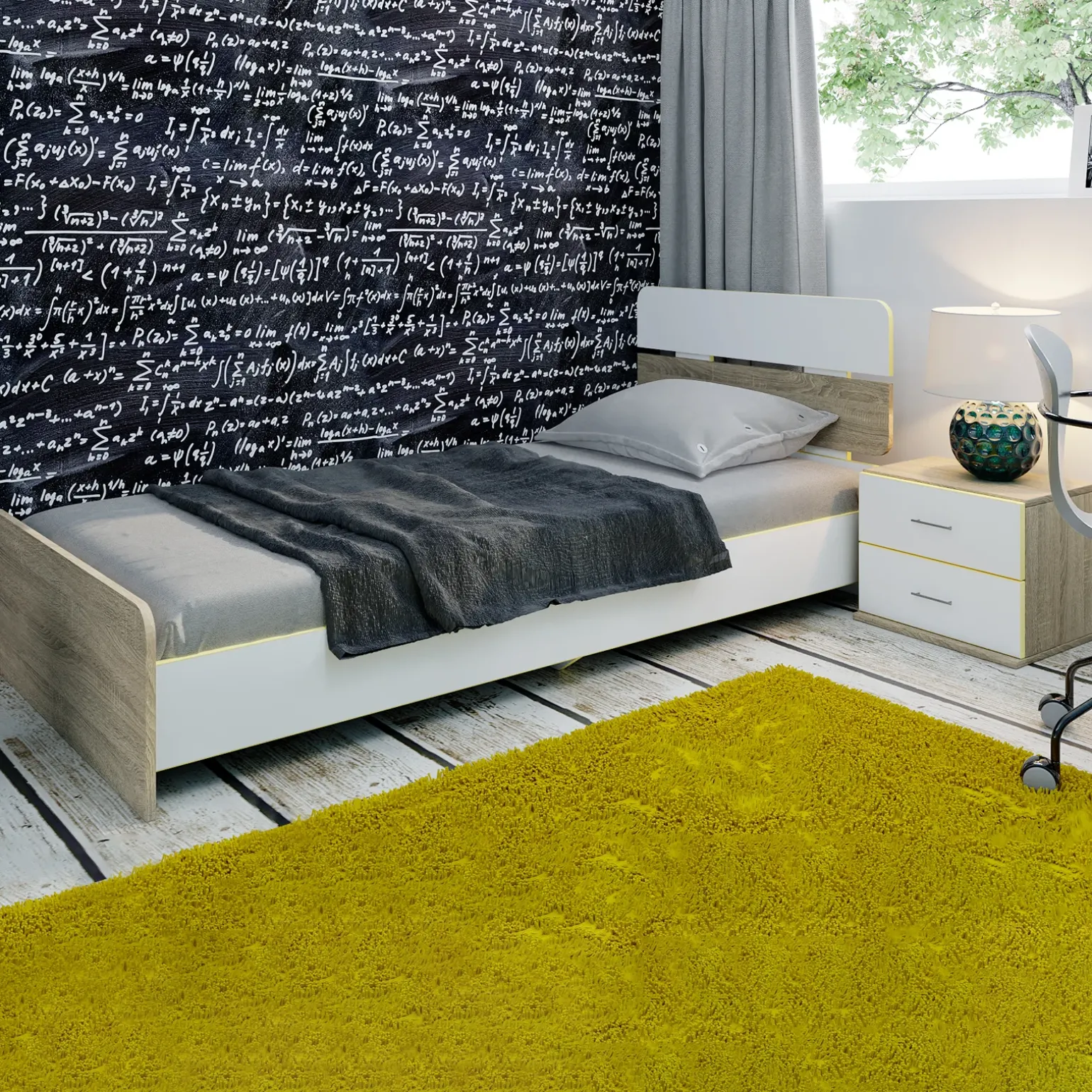 Letto 90x200cm singolo contenitore con comodino rovere bianco giallo Pietro Gihome®