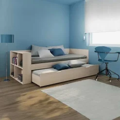 Letto 90x200cm singolo estraibile con libreria reversibile rovere Claudio