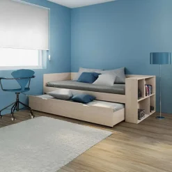 Letto 90x200cm singolo estraibile con libreria reversibile rovere Claudio