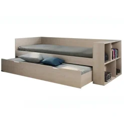 Letto 90x200cm singolo estraibile con libreria reversibile rovere Claudio
