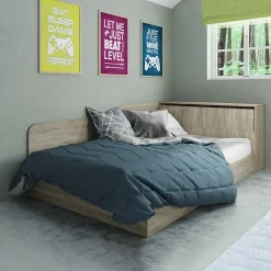 Letto 120x190cm una piazza e mezza contenitore con comò rovere sonoma Joel