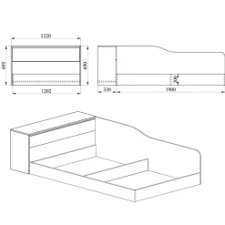 Letto 120x190cm una piazza e mezza contenitore con comò rovere sonoma Joel