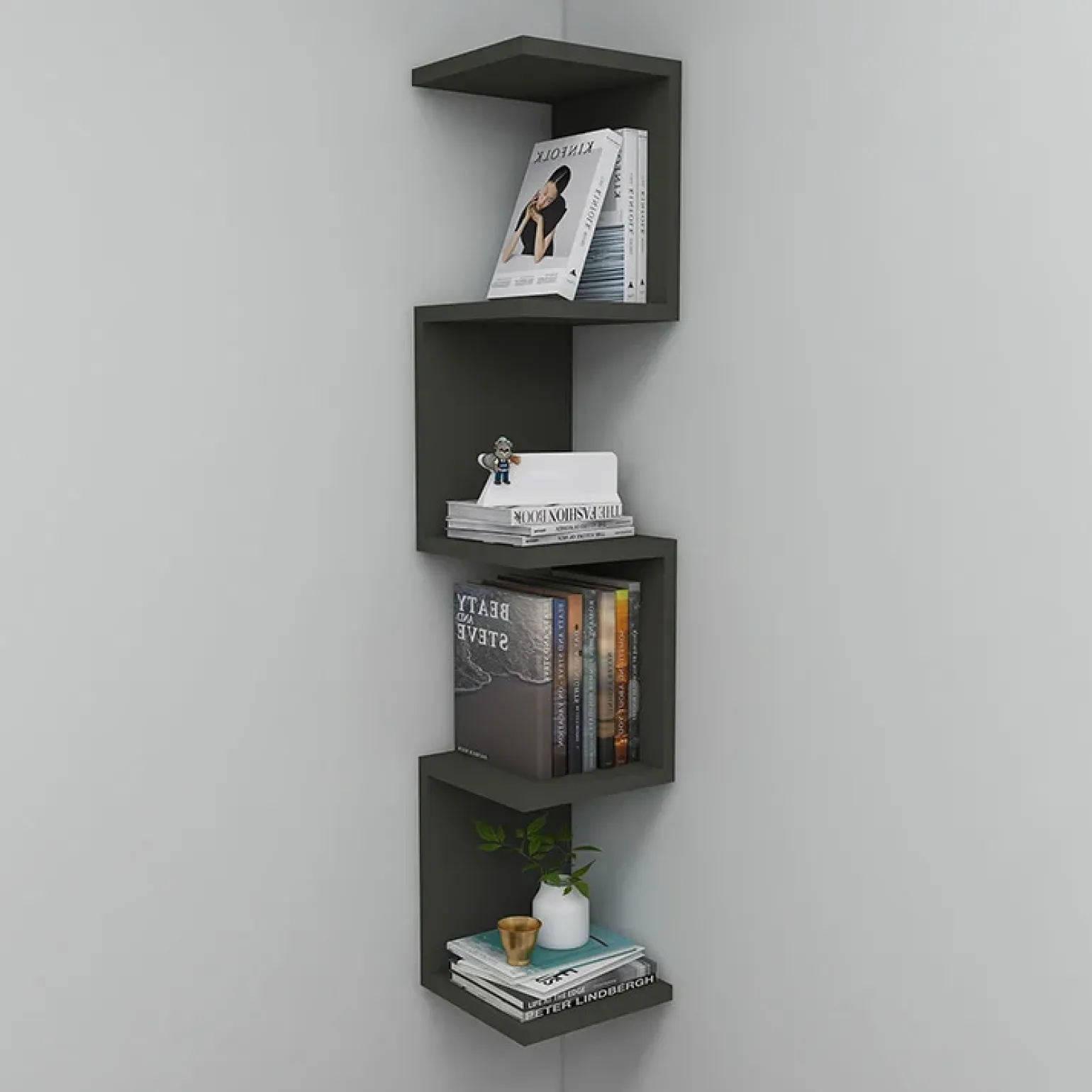 Libreria angolare da parete 22x111h cm con ripiani antracite Reale