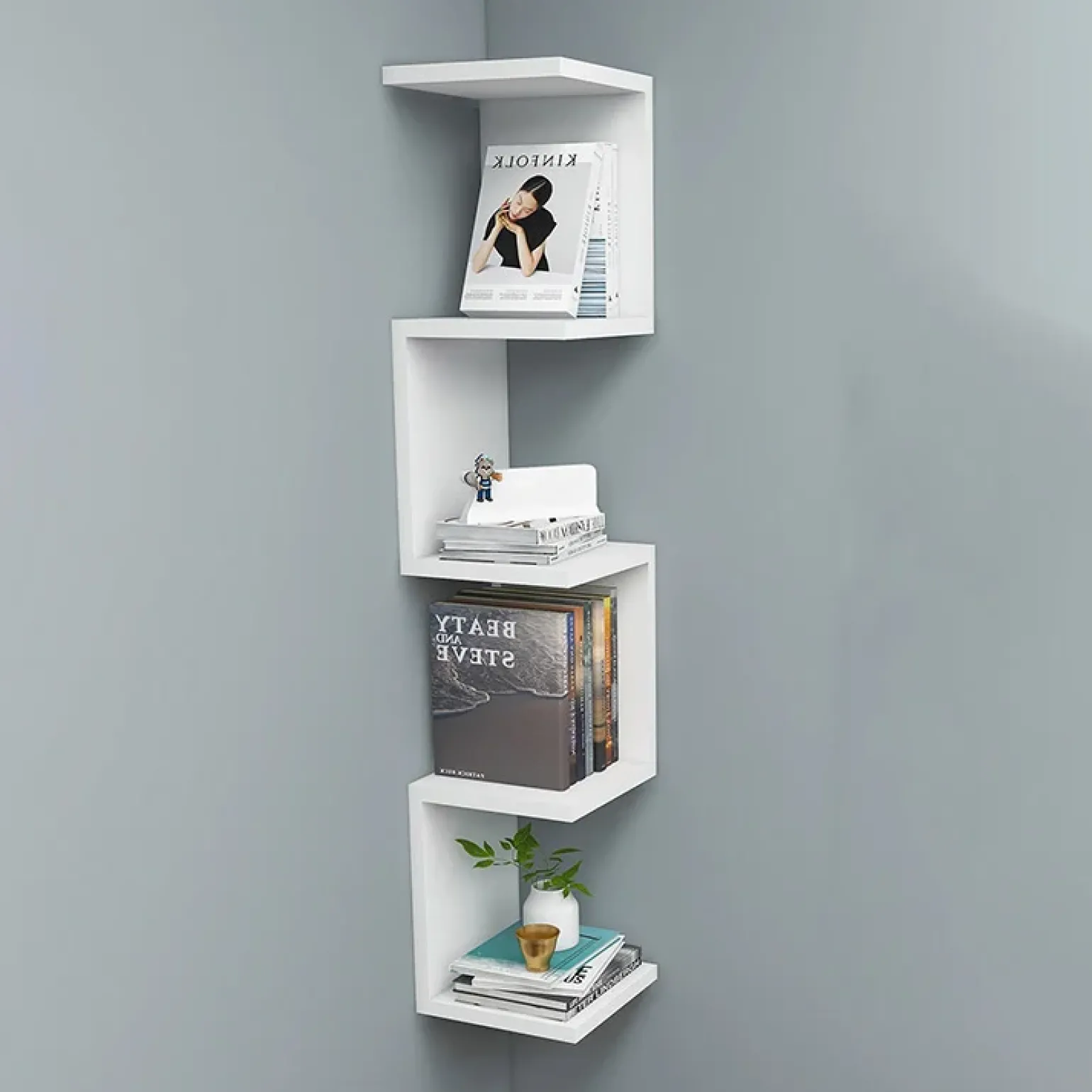 Libreria angolare da parete 22x111h cm con ripiani bianco Reale